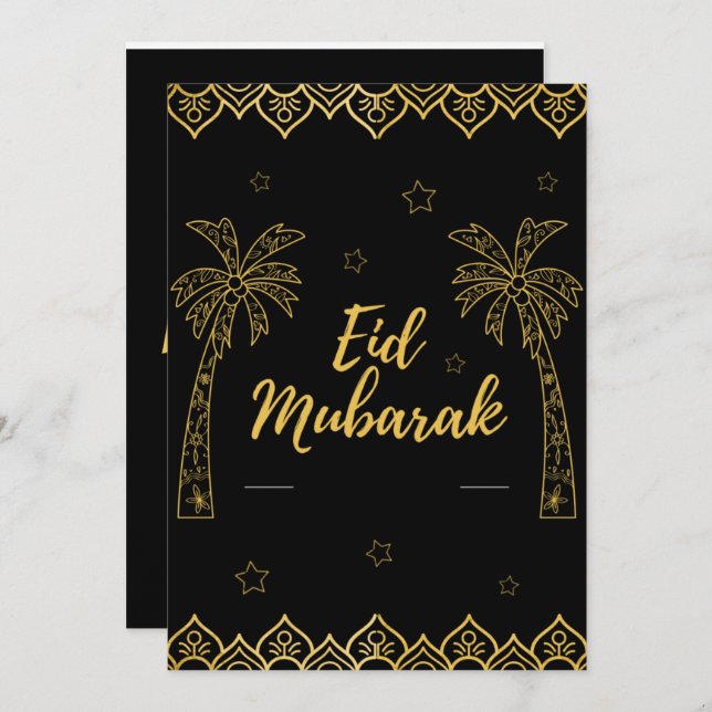 Eid Mubarak Svart Och Guld Julkort (Fram/baksida)