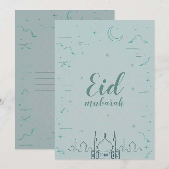 Eid Mubarak vikt hälsningkort Inbjudningar (Fram/baksida)