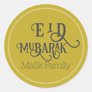 Eid Mubarak Vintage Guld Färg Plain Personlig Runt Klistermärke