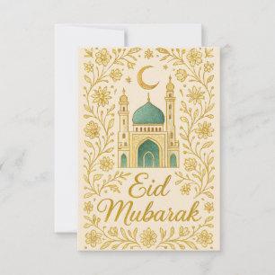 Eid Mubarak - Vita och gyllene moskéblommor Inbjudningar