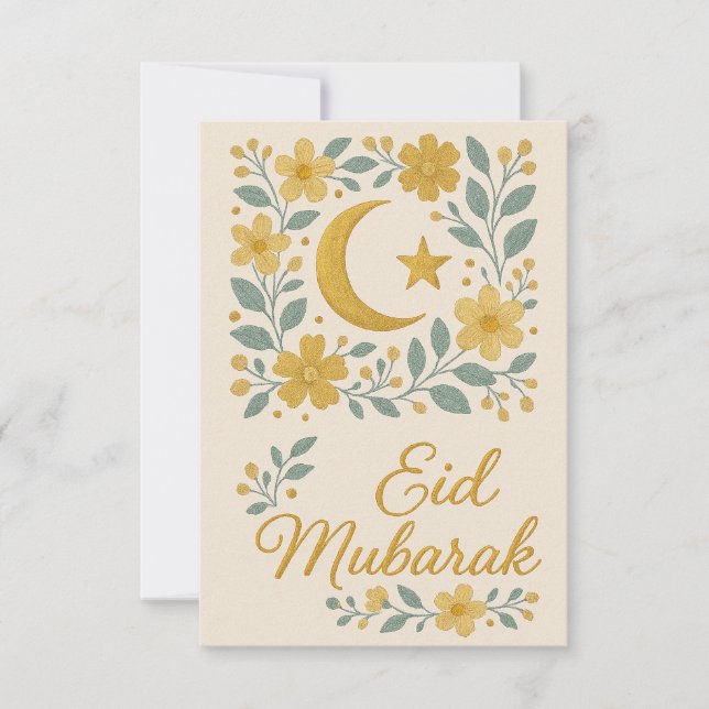 Eid Mubarak - Vita och gyllene moskéblommor Inbjudningar (Framsida)