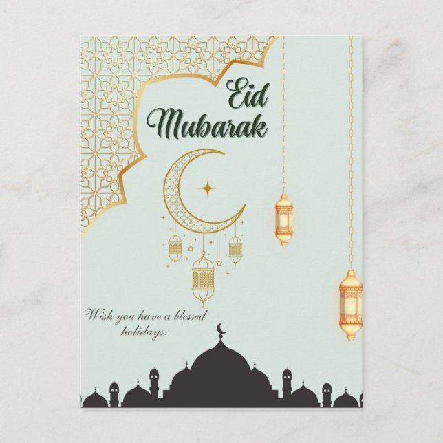 Eid Mubarak vykort - islamisk Eid Ul Adha 2026  (Framsida)