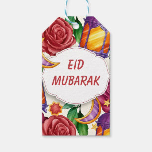 Eid Mubarak Watercolor Blommigt Presentetikett
