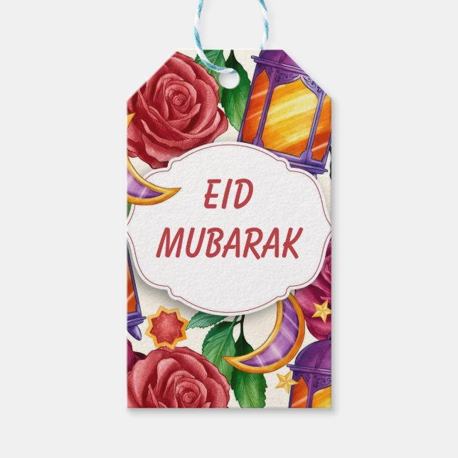 Eid Mubarak Watercolor Blommigt Presentetikett (Framsidan)