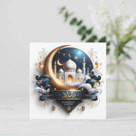 Eid Ramadan Golden Moské Halvmåne Blå Vit Julkort