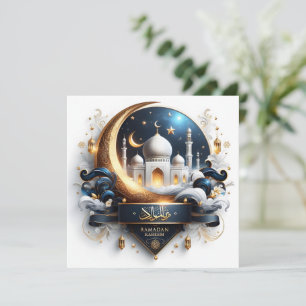 Eid Ramadan Golden Moské Halvmåne Blå Vit Julkort