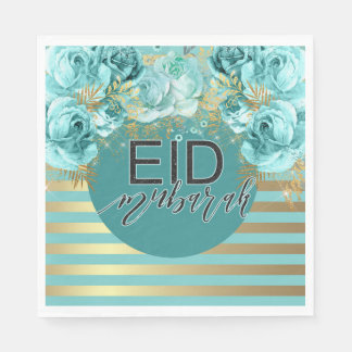 Eid Teal Blommigt Napkin Pappersservett