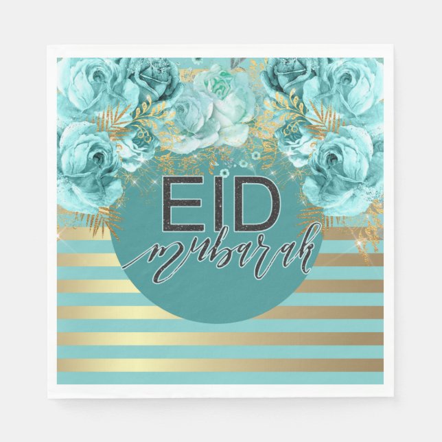 Eid Teal Blommigt Napkin Pappersservett (Framsidan)