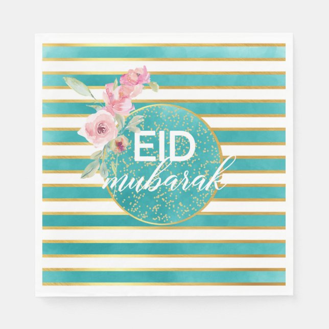 Eid Teal och Guld Napkin Pappersservett (Framsidan)
