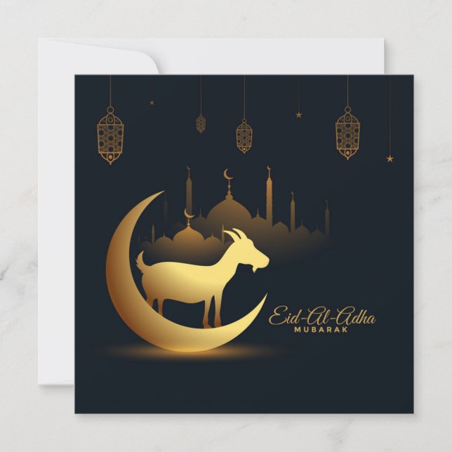 Eid Ul Adha Mubarak Crescent Mosque Goat Guld Julkort (Framsida)