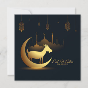 Eid Ul Adha Mubarak Crescent Mosque Goat Guld Julkort