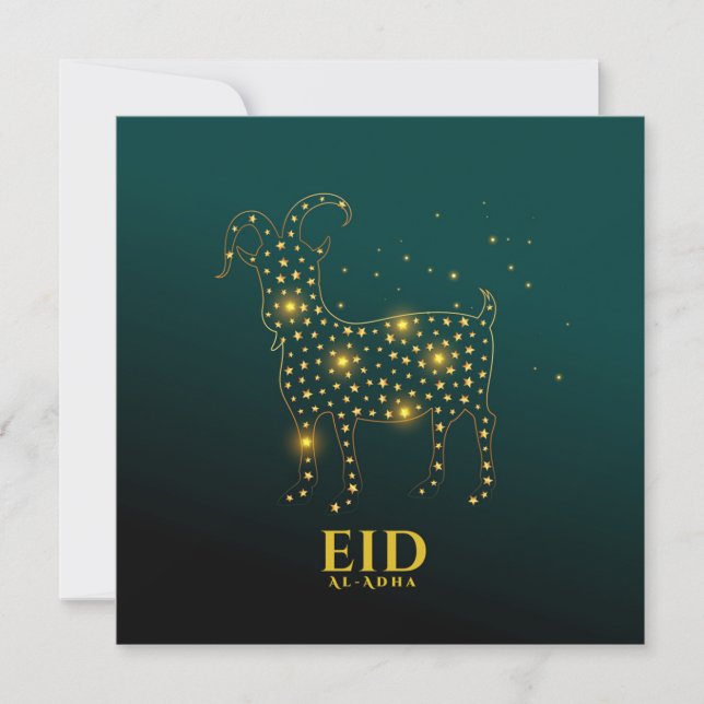 Eid Ul Adha Mubarak Goat Guld Blue Julkort (Framsida)