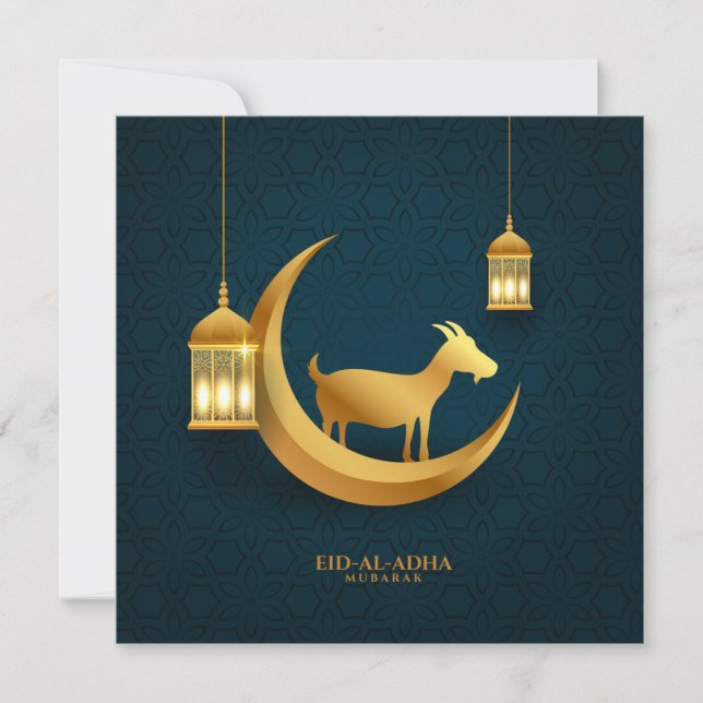 Eid ul Adha Mubarak Goat Islamic Lantern Crescent Julkort (Framsida)