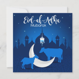 Eid ul Adha Mubarak Mosque Stars White Blue Julkort