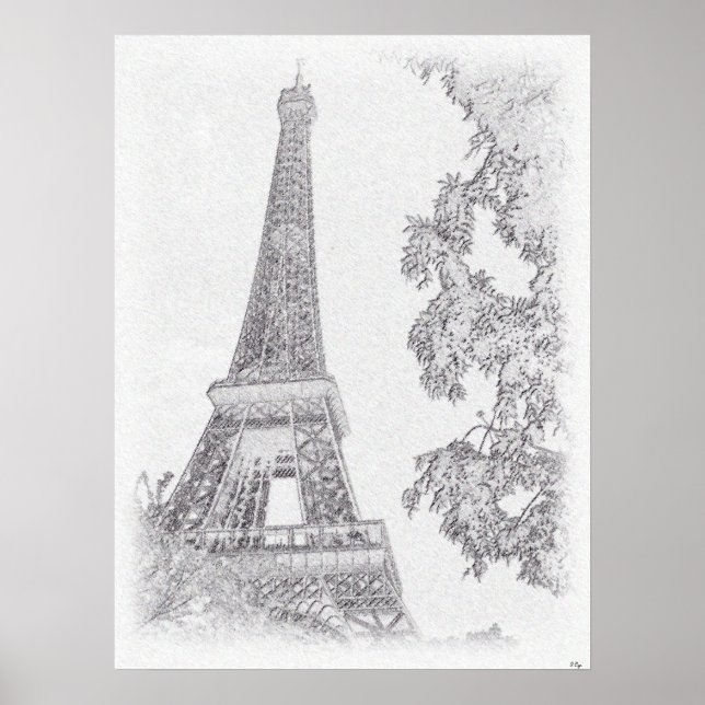 Eiffel BW Sketch Poster (Framsidan)