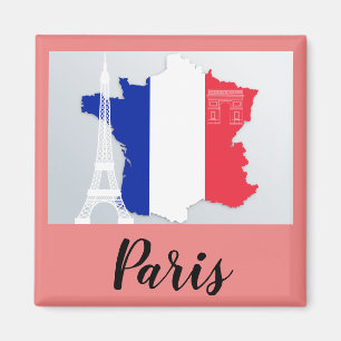 Eiffel för karta för Paris frankrikeflagga torn Magnet