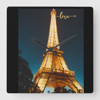 Eiffel Kärlekstorn Fyrkantig Klocka