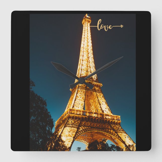 Eiffel Kärlekstorn Fyrkantig Klocka (Framsida)