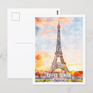 Eiffel Paris Frankrike Resa Plats Akvarell Vykort