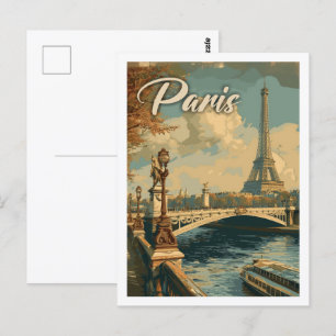 Eiffel Paris Frankrike Vintage Berömd Travel Ställ Vykort