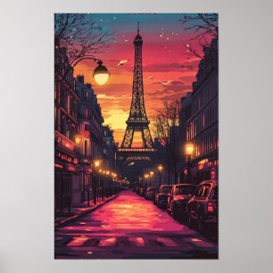 Eiffel Paris Frankrike Vintage Illustration Resa Poster