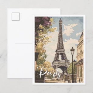 Eiffel Paris Frankrike Vintage resor Illustration Vykort