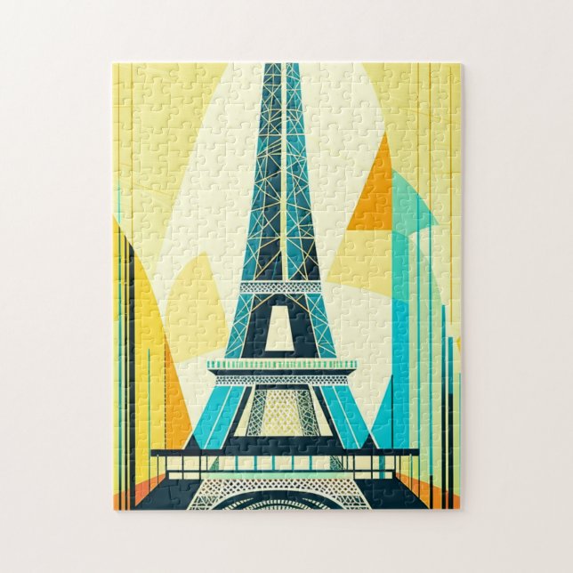 Eiffel Torn Abstrakt Mid Century Modern Puzzle Pussel (Vertikal)