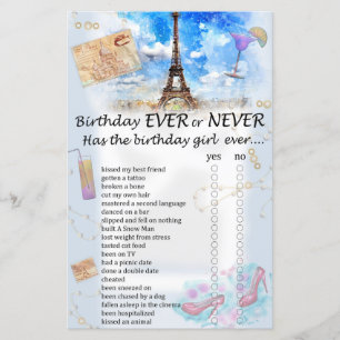 Eiffel torn Birthday, någonsin eller aldrig lek