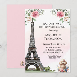 Eiffel Torn Birthday Paris Frankrike Blommigt Inbjudningar