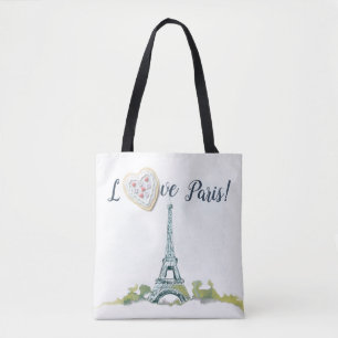 Eiffel Torn Bläck Sketch Kärlek Paris Med hjärta Tygkasse