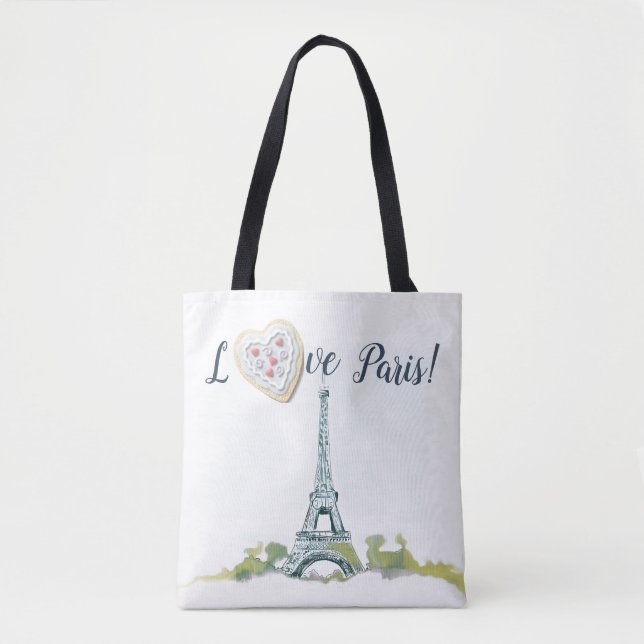 Eiffel Torn Bläck Sketch|Kärlek Paris|Med hjärta Tygkasse (Framsida)