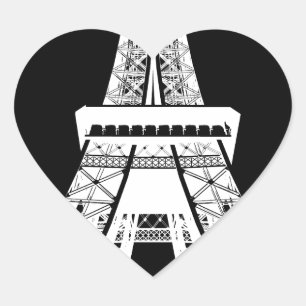 Eiffel Torn Black White-bild Hjärtformat Klistermärke