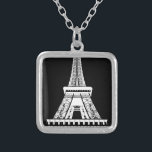 Eiffel Torn Black White-bild Silverpläterat Halsband<br><div class="desc">Paris Eiffel Torn Black and White Artwork Image</div>