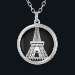 Eiffel Torn Black White-bild Silverpläterat Halsband<br><div class="desc">Paris Eiffel Torn Black and White Artwork Image</div>