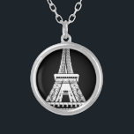 Eiffel Torn Black White-bild Silverpläterat Halsband<br><div class="desc">Paris Eiffel Torn Black and White Artwork Image</div>