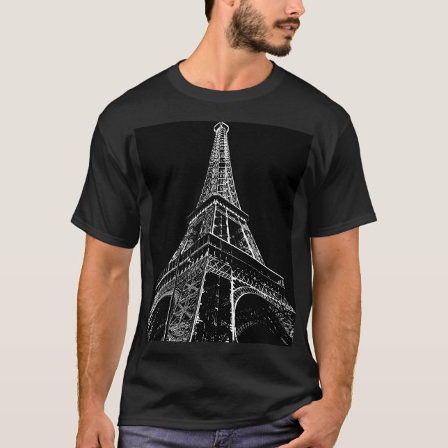 Eiffel Torn Black & White Pop Art Retro T Shirt (Framsida)