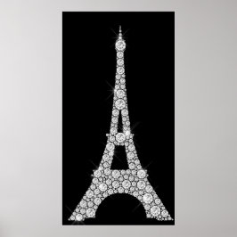 Eiffel Torn Black White Swarovski Crystals Paris Poster