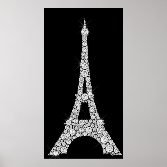 Eiffel Torn Black White Swarovski Crystals Paris Poster (Framsidan)