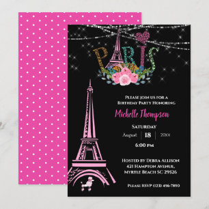 Eiffel Torn Blommigt Paris Frankrike Birthday Inbjudningar