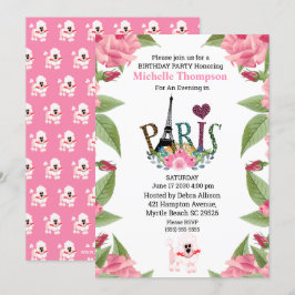 Eiffel Torn Blommigt Paris Frankrike Birthday Inbjudningar
