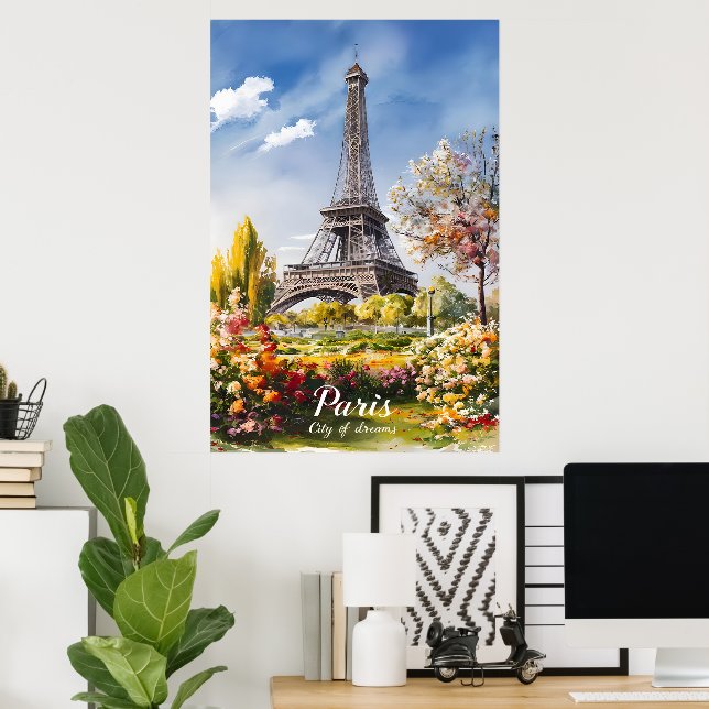 Eiffel Torn Blooms i Springtime Paris Poster (Hemmakontoret)