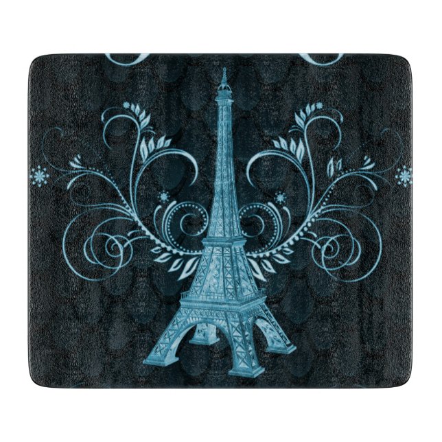 Eiffel Torn Blue Blommigt Swirls (Framsidan)