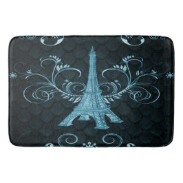 Eiffel Torn Blue Blommigt Swirls Bath Mat Badrumsmatta