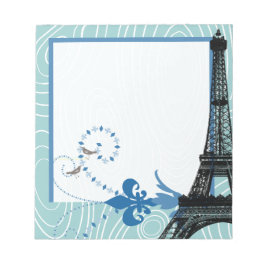 Eiffel Torn Blue Cute Wood Grain Love birds Anteckningsblock