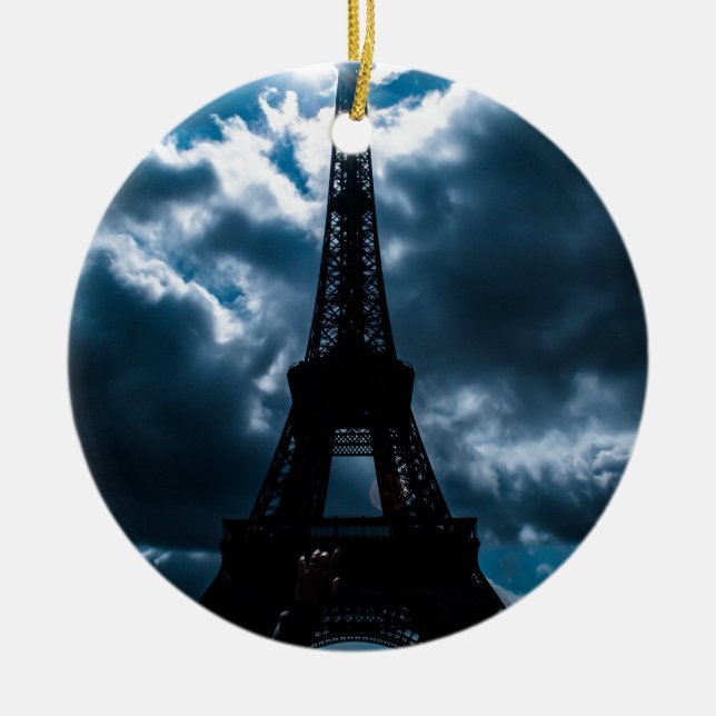 Eiffel Torn Blue Night Julgransprydnad Keramik (Framsidan)