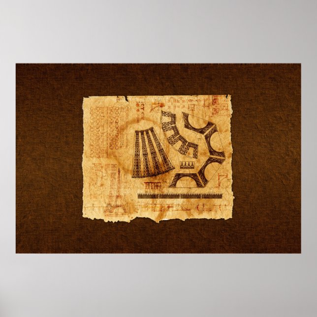 Eiffel Torn Blueprint Poster (Framsidan)