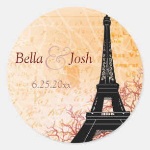 Eiffel Torn Bröllop Sticker Runt Klistermärke