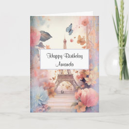 Eiffel Torn Butterflies and Flowers Birthday Kort