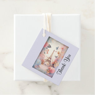 Eiffel Torn Butterflies and Flowers Tack Gåvor Etiketter