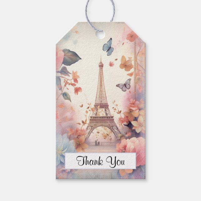 Eiffel Torn Butterflies and Flowers Tack Presentetikett (Framsidan)